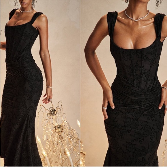 NWOT HOUSE OF CB Cesca Black Corset Floral Maxi Dress - Picture 4 of 8